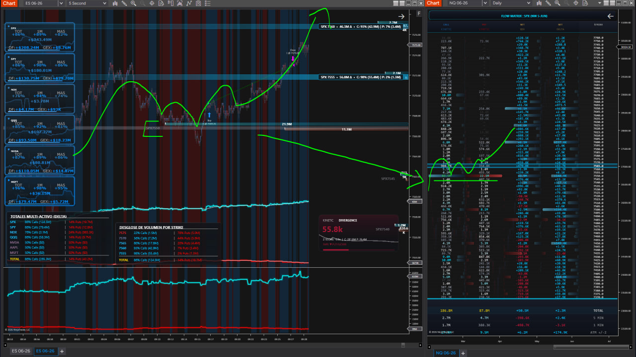 Option Chain Flow Matrix - Concentración de primas y aceleración en vivo